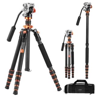 K&F Carbon Fiber Lightweight Camera Tripod O255C4+FH-03 Lightweight DSLR Camera Tripods & Monopods for Canon Sony Nikon.